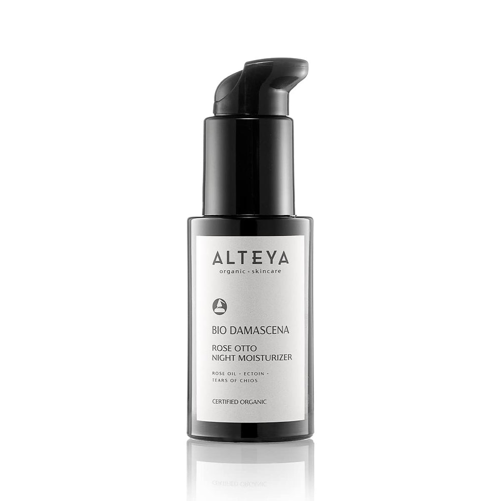 Alteya Night Moisturizer bottle shows a rich organic formula for overnight hydration