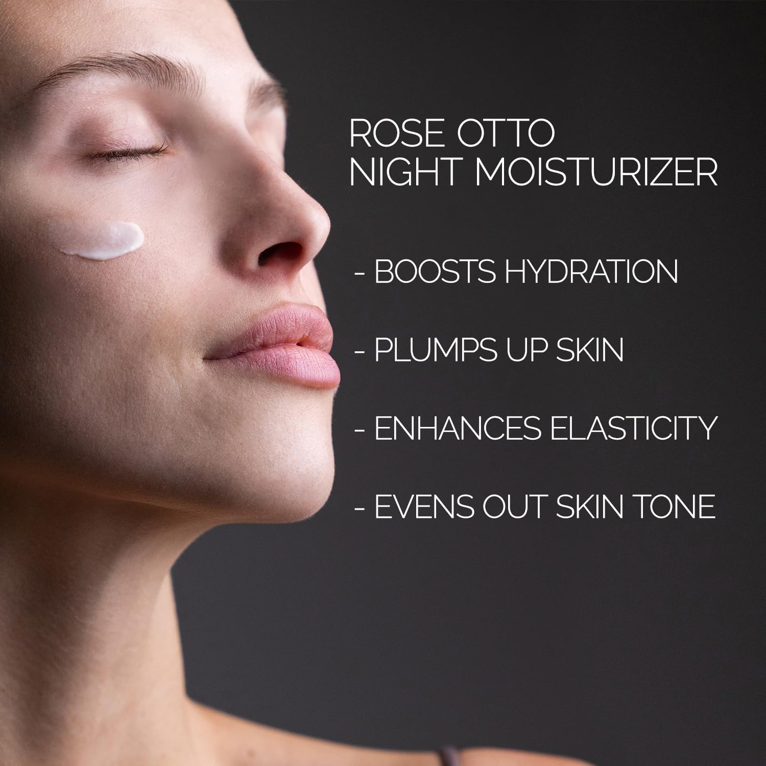 Texture swatch demonstrates lightweight, fast-absorbing night cream ideal for routines
