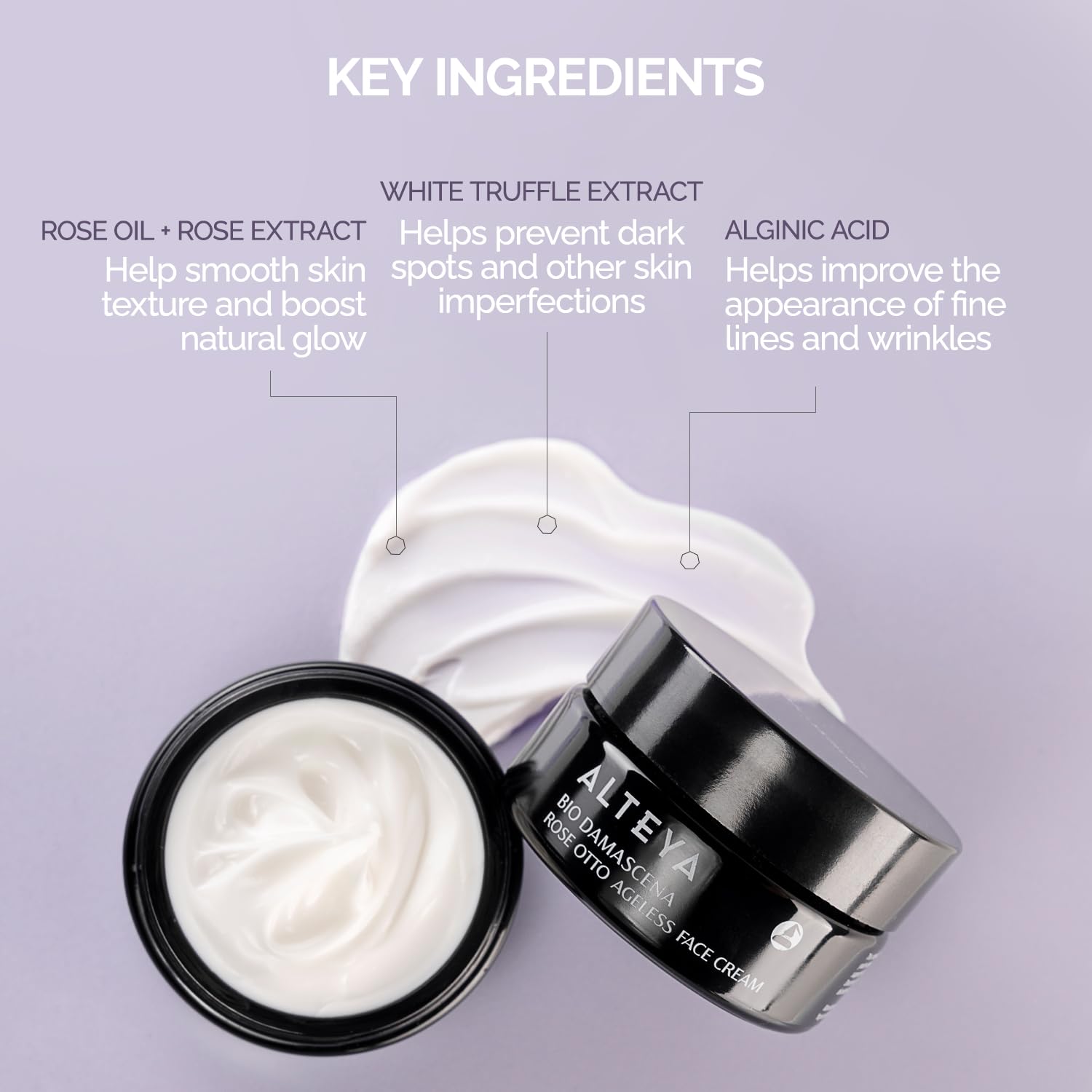 Alteya Organics application routine shot suggests a gentle daily moisturizer ritual.