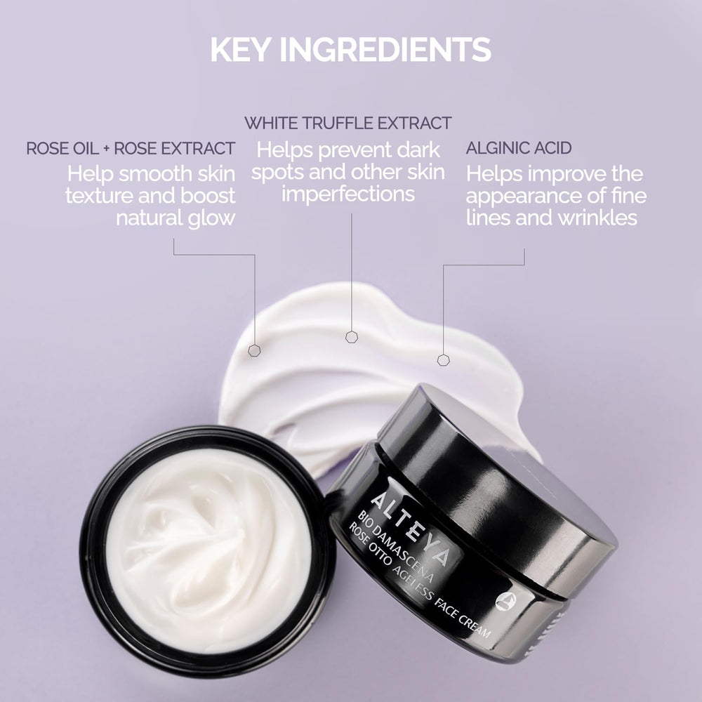 Alteya Organics application routine shot suggests a gentle daily moisturizer ritual.