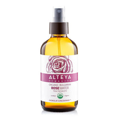 Alteya Organics Rose Water bottle front view for daily refreshing hydration.