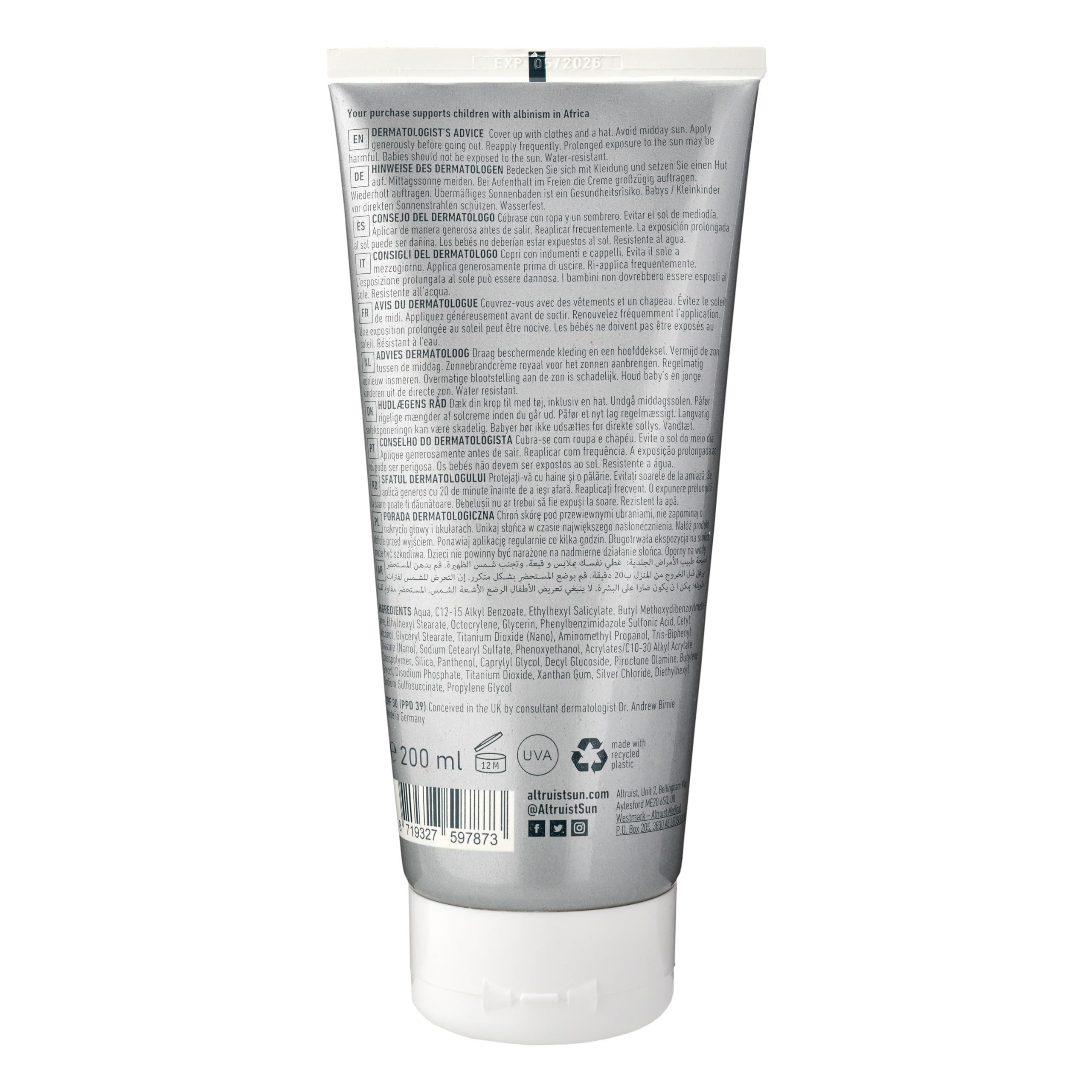 Altruist Dermatologist Sunscreen two-bottle pack for family use