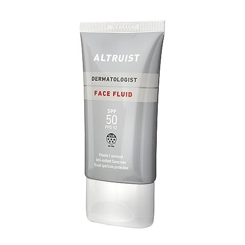 Altruist SPF50 Fluid packaging box shows travel-friendly 50ml size