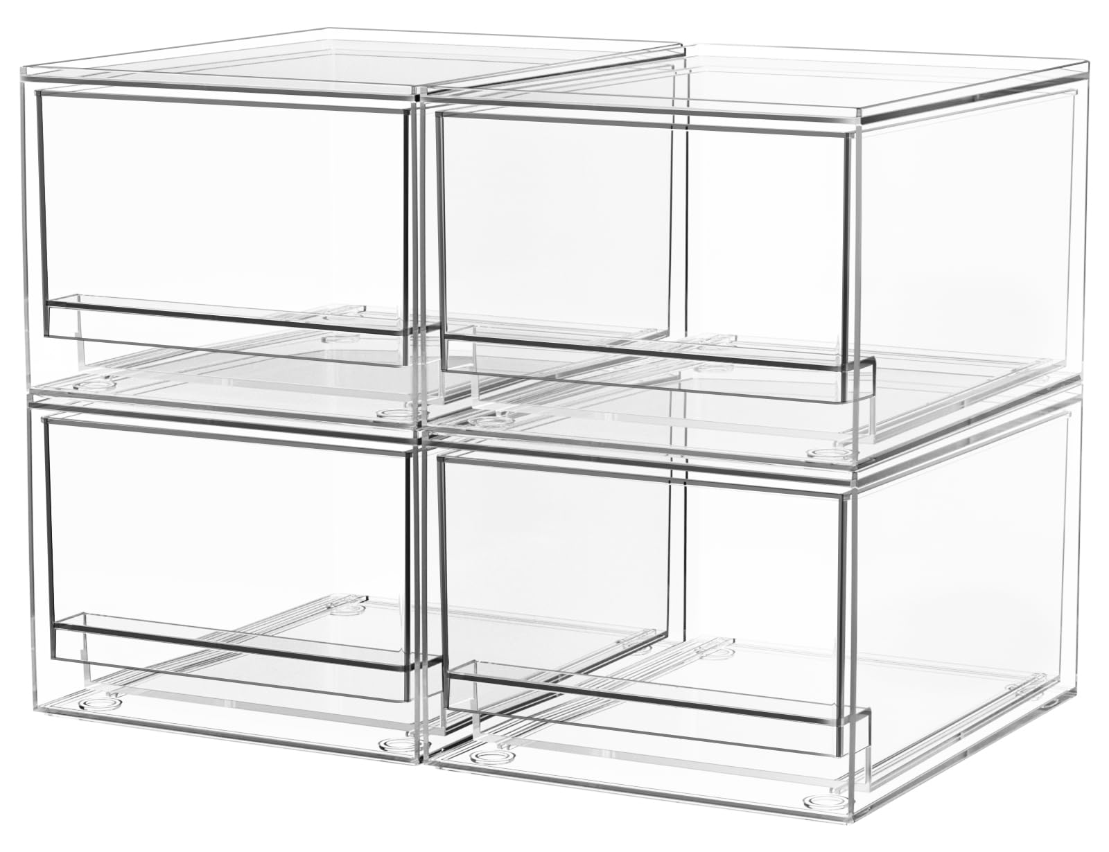 A-LuGei 4-piece acrylic stackable drawer set keeps small items neatly organized.