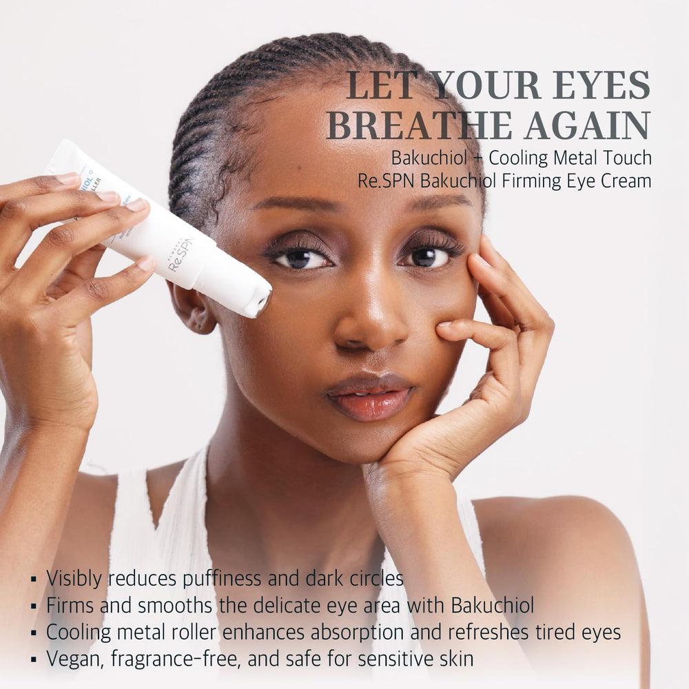 Applying AlwayNu Re.SPN Bakuchiol Eye Cream to under-eye puffiness
