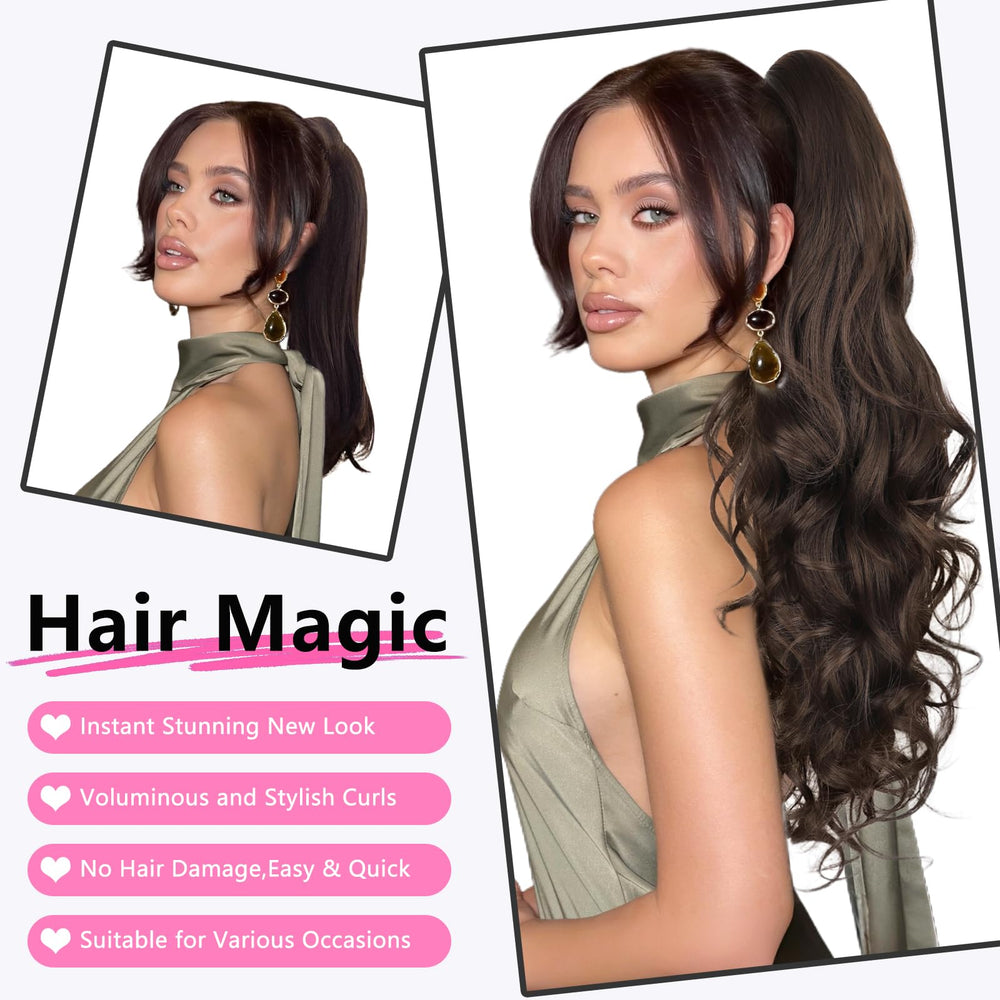 Close-up of ALXNAN 24-inch ponytail showing smooth waves and natural blend.