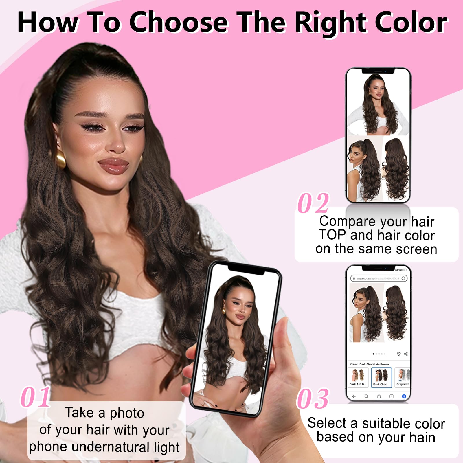 Color variations: lighting can shift shade of ALXNAN ponytail.