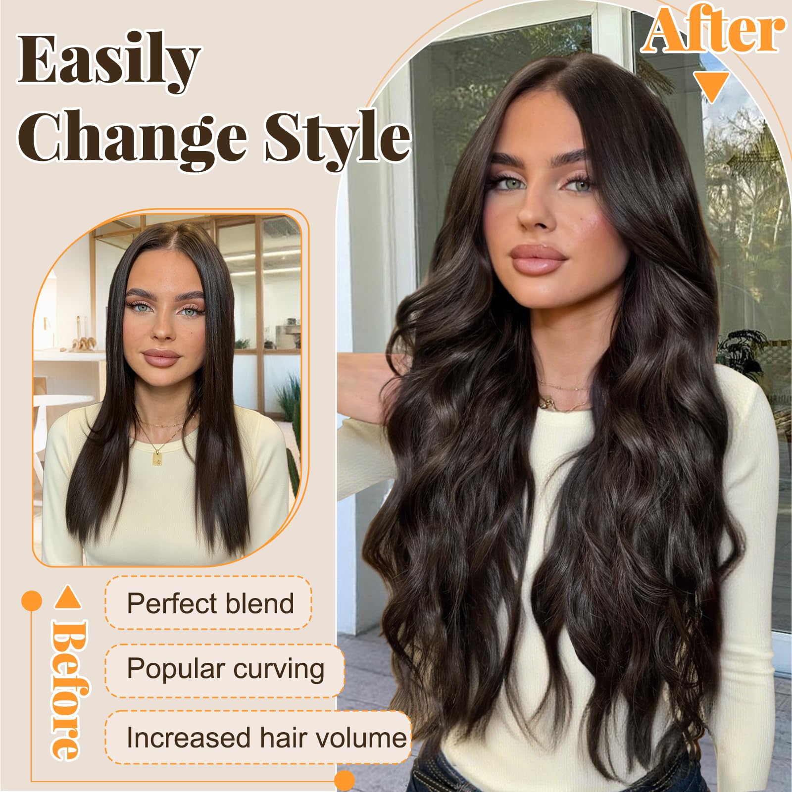 ALXNAN long wavy extension with a three-clip weft for secure hold