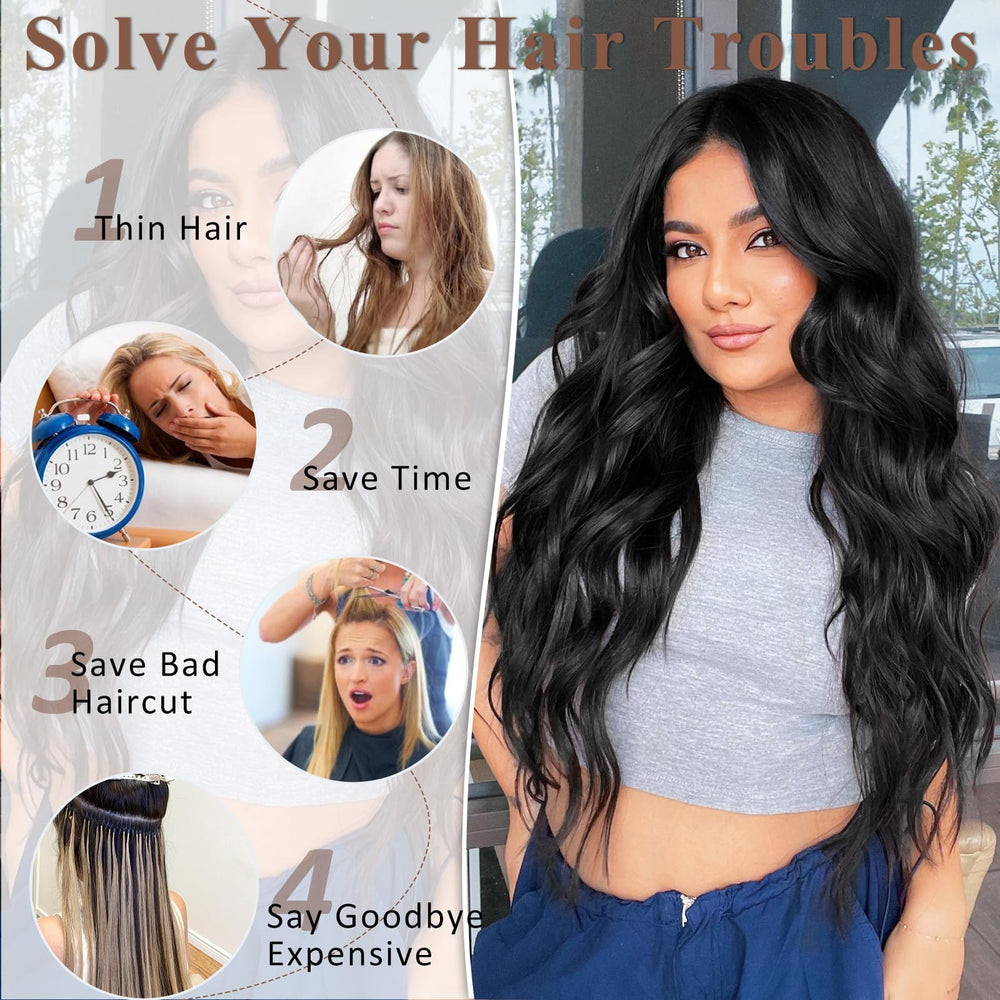 ALXNAN clip-in extensions detail clips for quick styling.