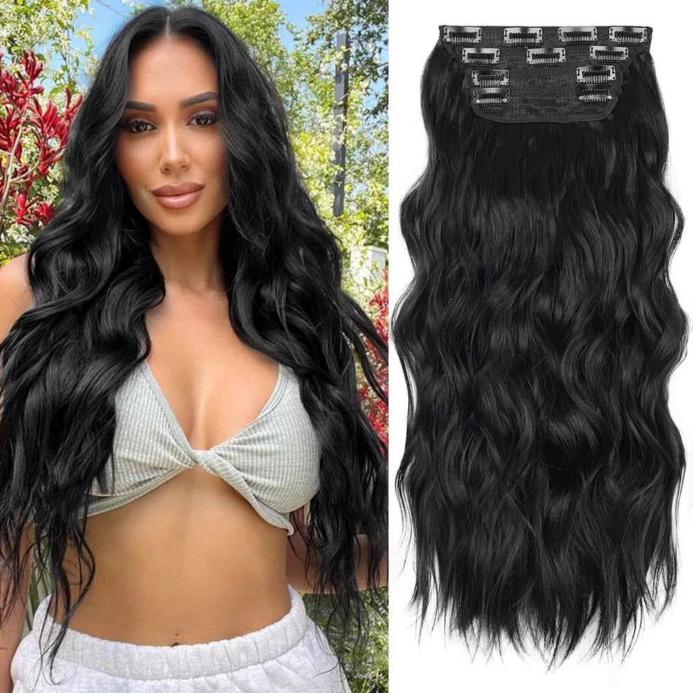 ALXNAN clip-in long wavy extension side view demonstrates natural movement.