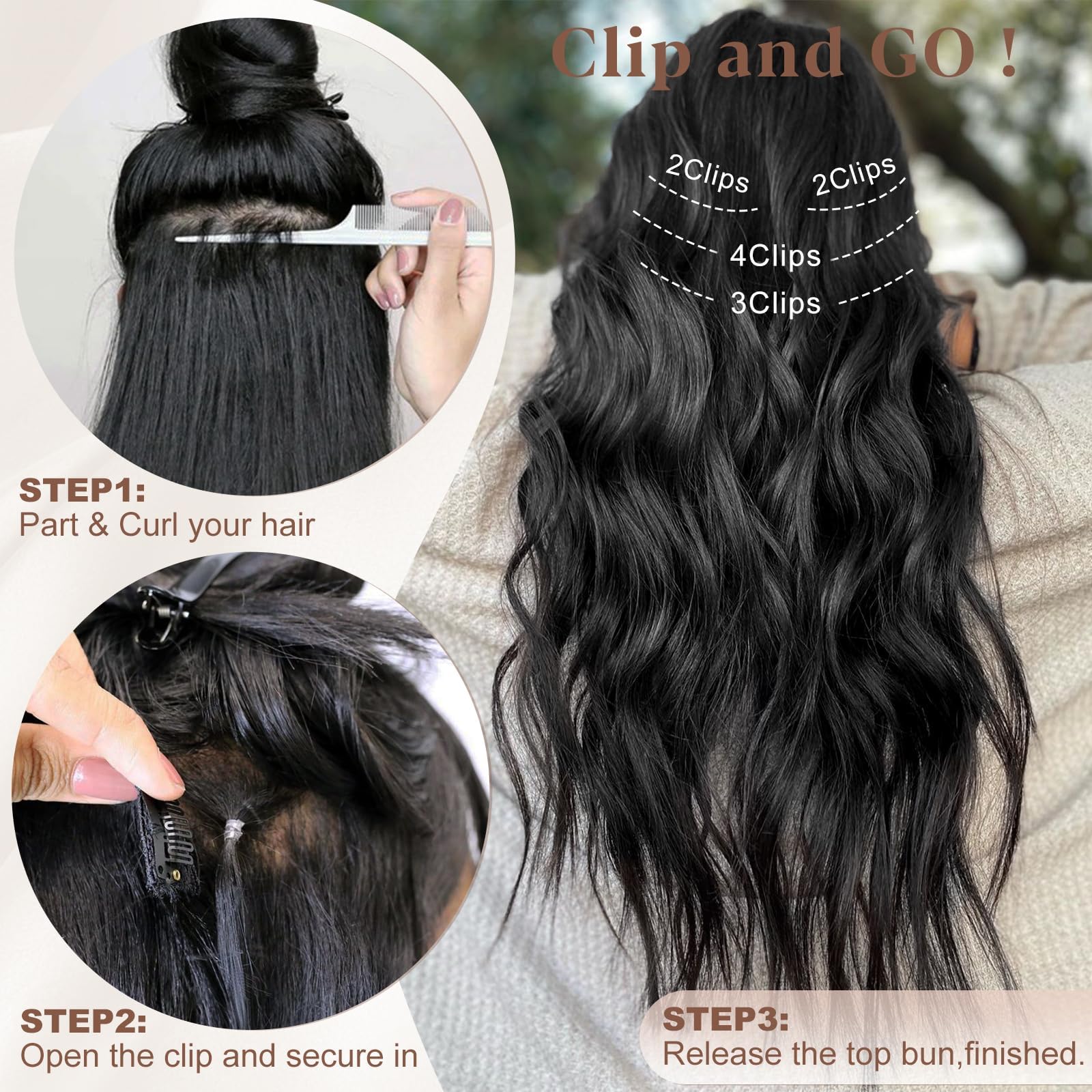 ALXNAN clip-in extension weight 190g adds noticeable volume.