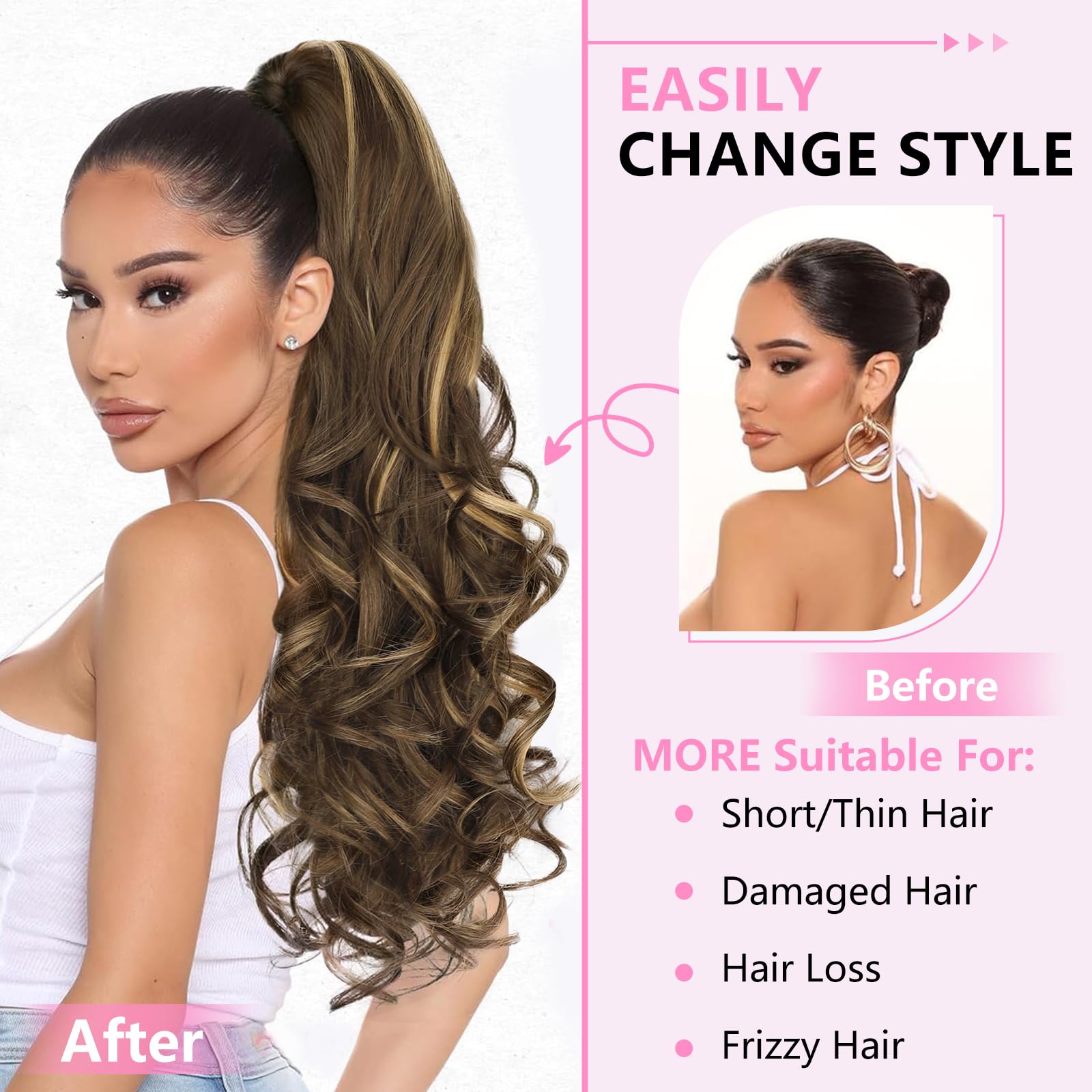 Front view of ALXNAN ponytail clip-in showing secure jaw clip