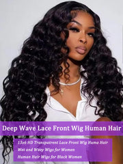 ALYOGA 180 density deep wave wig with full-bodied curls and realistic hairline.