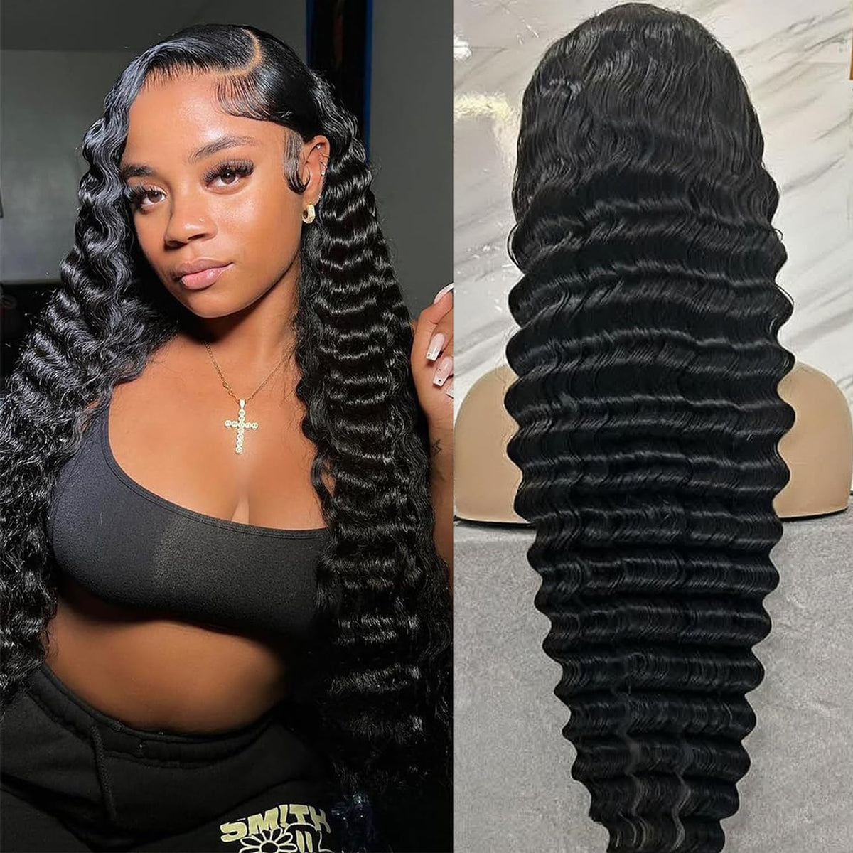 ALYOGA deep wave lace front wig 26 inch for natural movement and versatile styling.