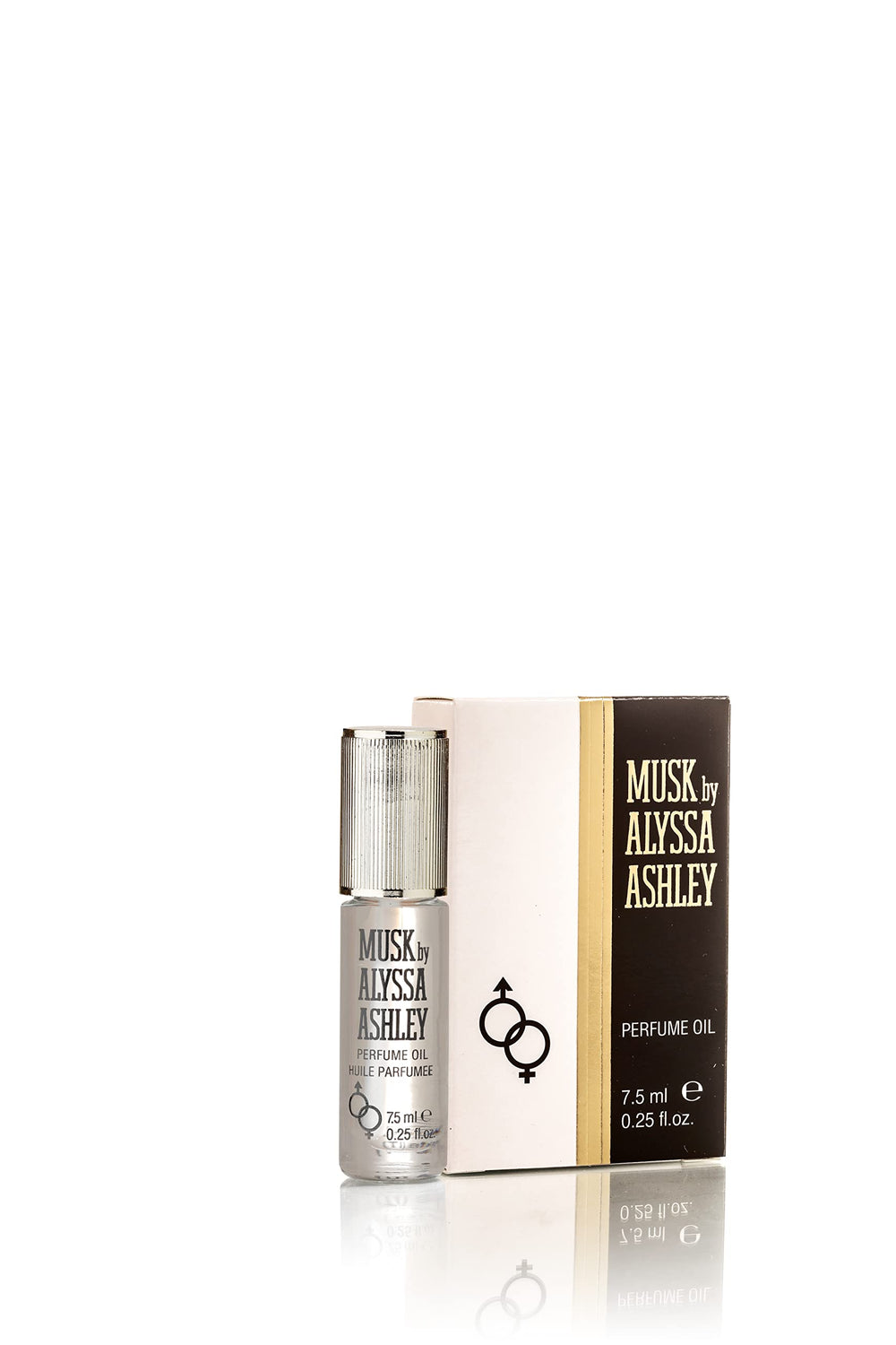 Alyssa Ashley Musk perfume oil bottle front, compact travel-friendly size for on-the-go romance.