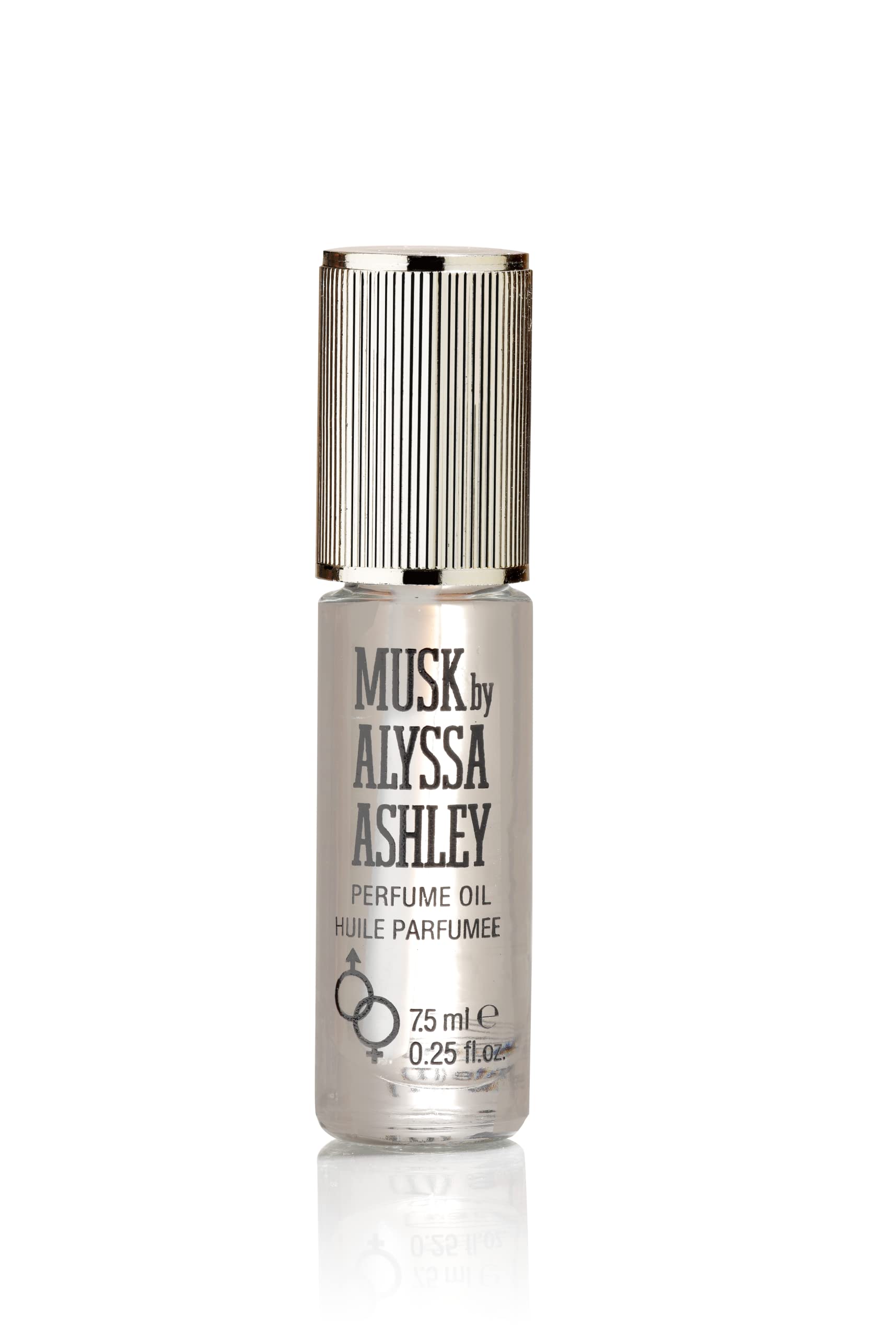 Alyssa Ashley Musk perfume oil roll-on, convenient application for subtle scent touch-ups.