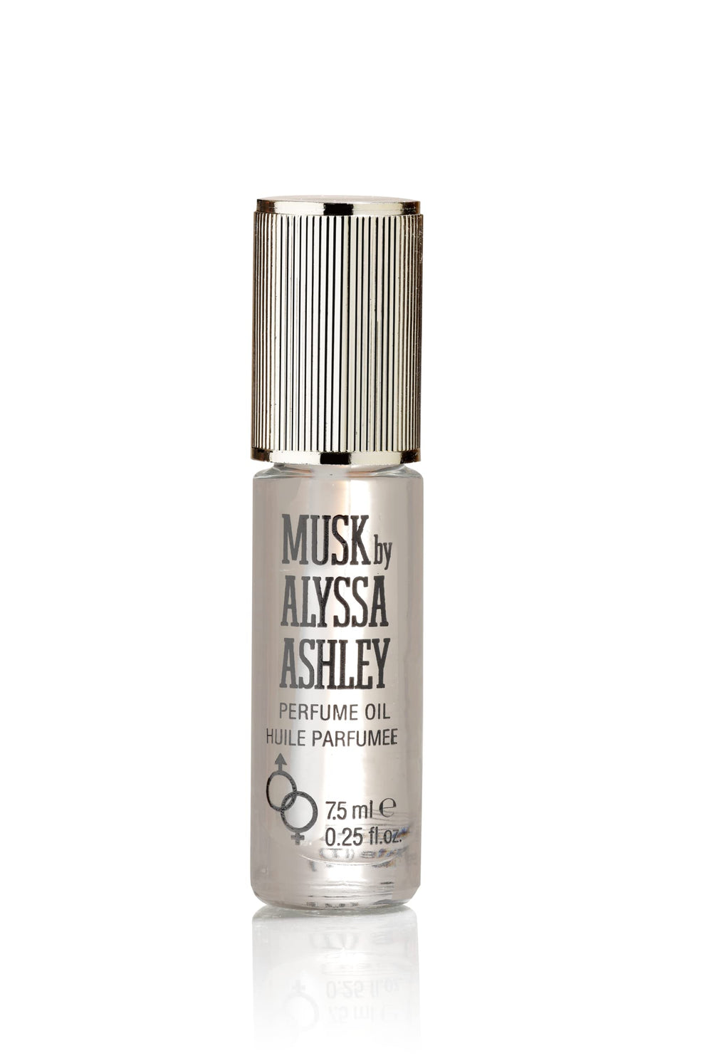 Alyssa Ashley Musk perfume oil roll-on, convenient application for subtle scent touch-ups.
