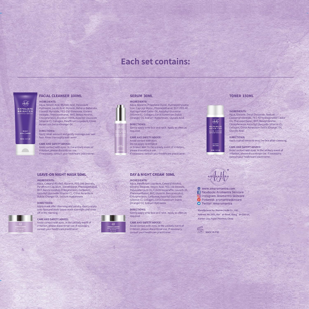AM AROMANTRA skincare set on bathroom shelf for daily routine.