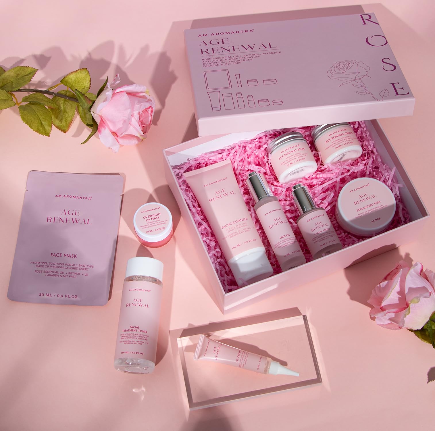 AM AROMANTRA exfoliating pads; gentle 25-piece exfoliation for renewed texture.
