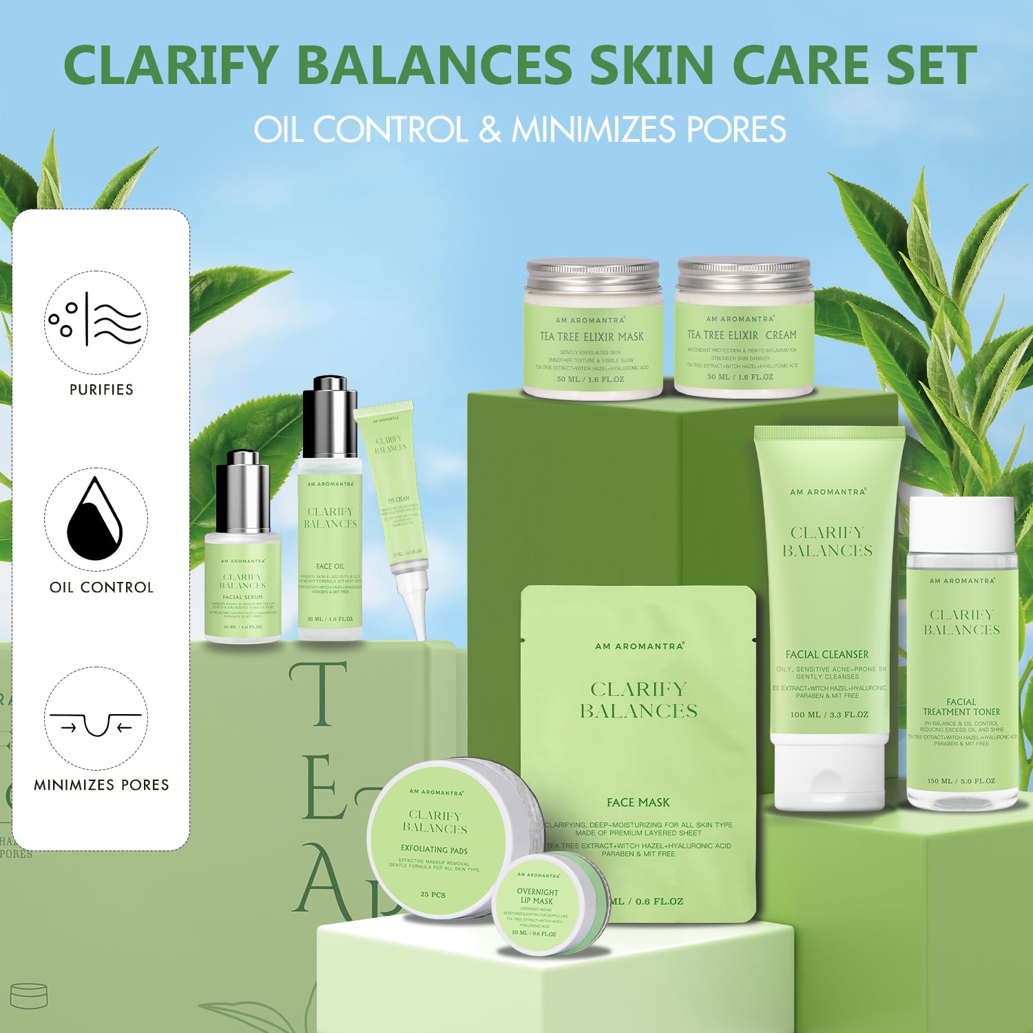 AM AROMANTRA Toner bottle preps skin with HA for refined pores and balance.