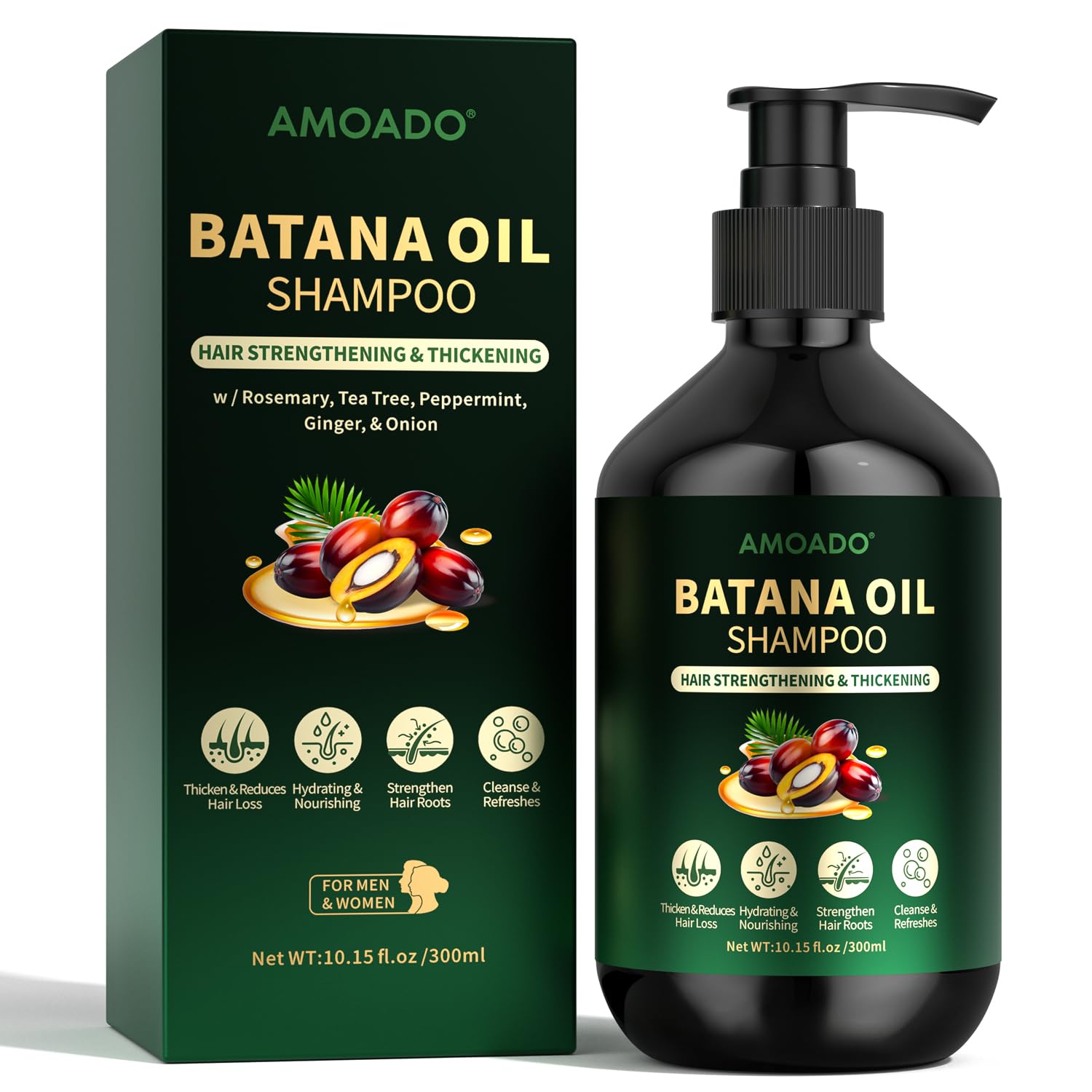 AMOADO Batana Oil Shampoo bottle for energizing cleanse for thinning hair.