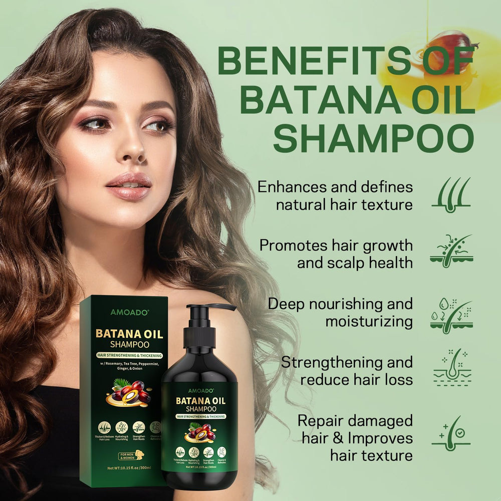 AMOADO Batana Oil Shampoo close-up showing lush lather and rich texture.