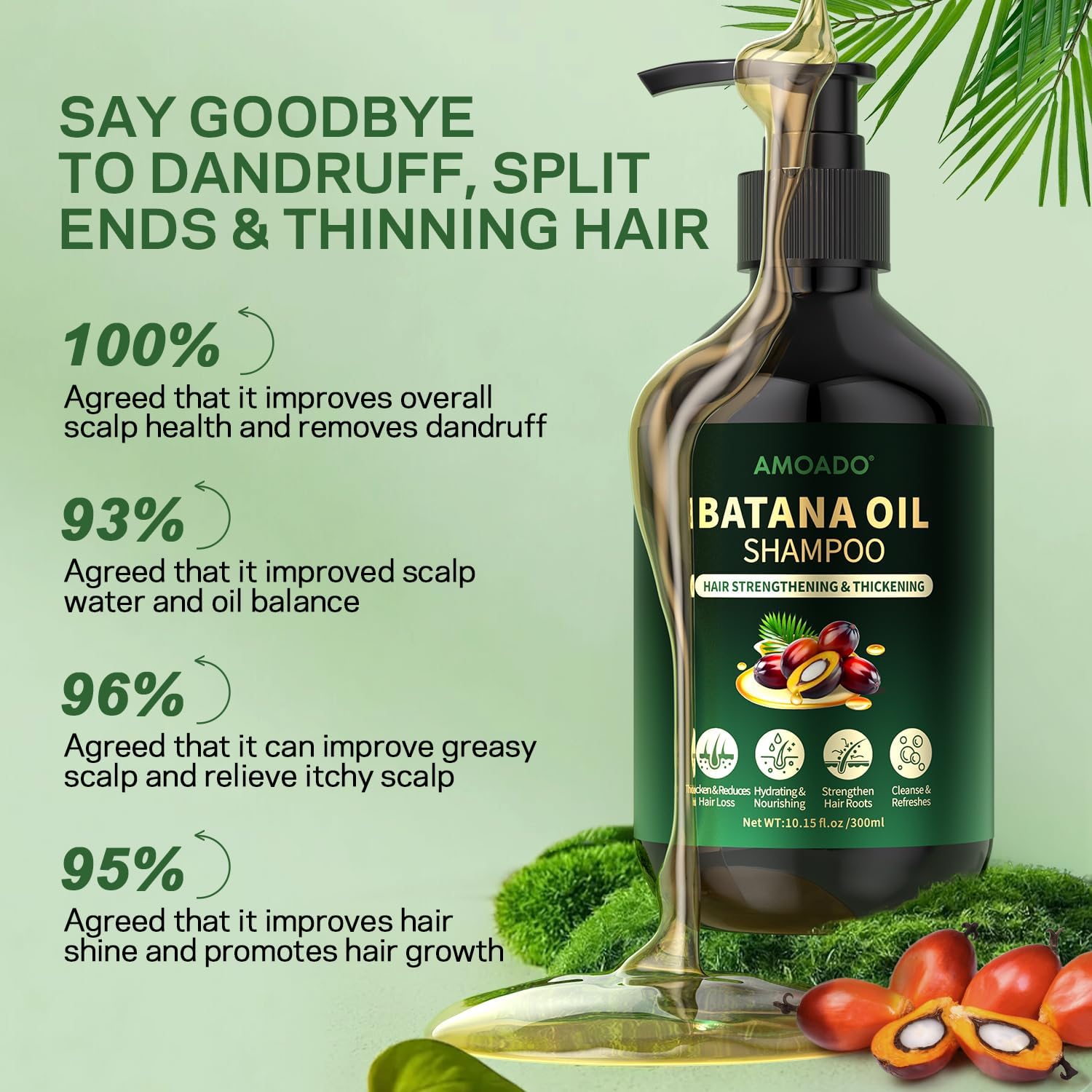 AMOADO Batana Oil Shampoo bottle shown for color-treated hair in shower.