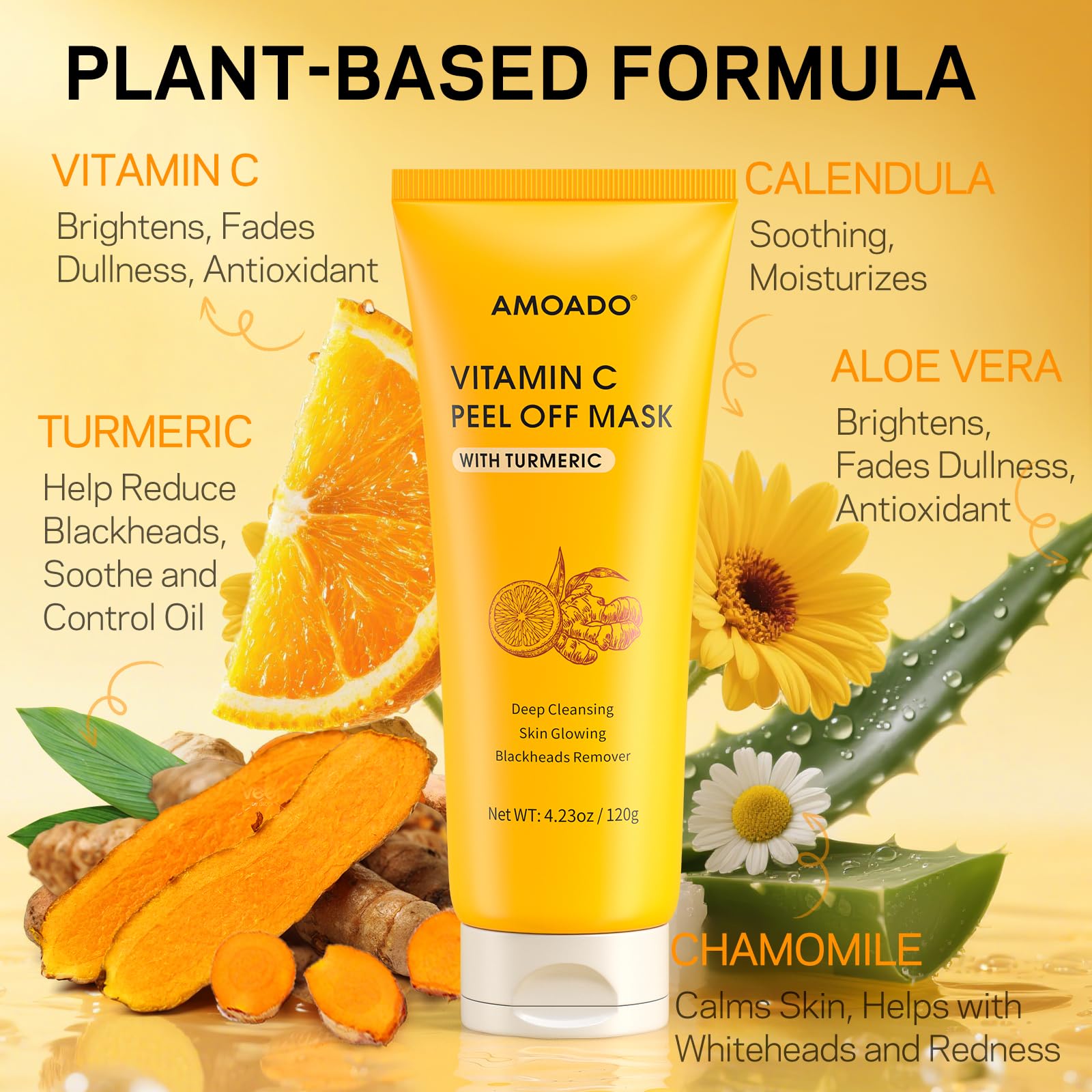AMOADO Vitamin C Turmeric ingredients close-up for brightness