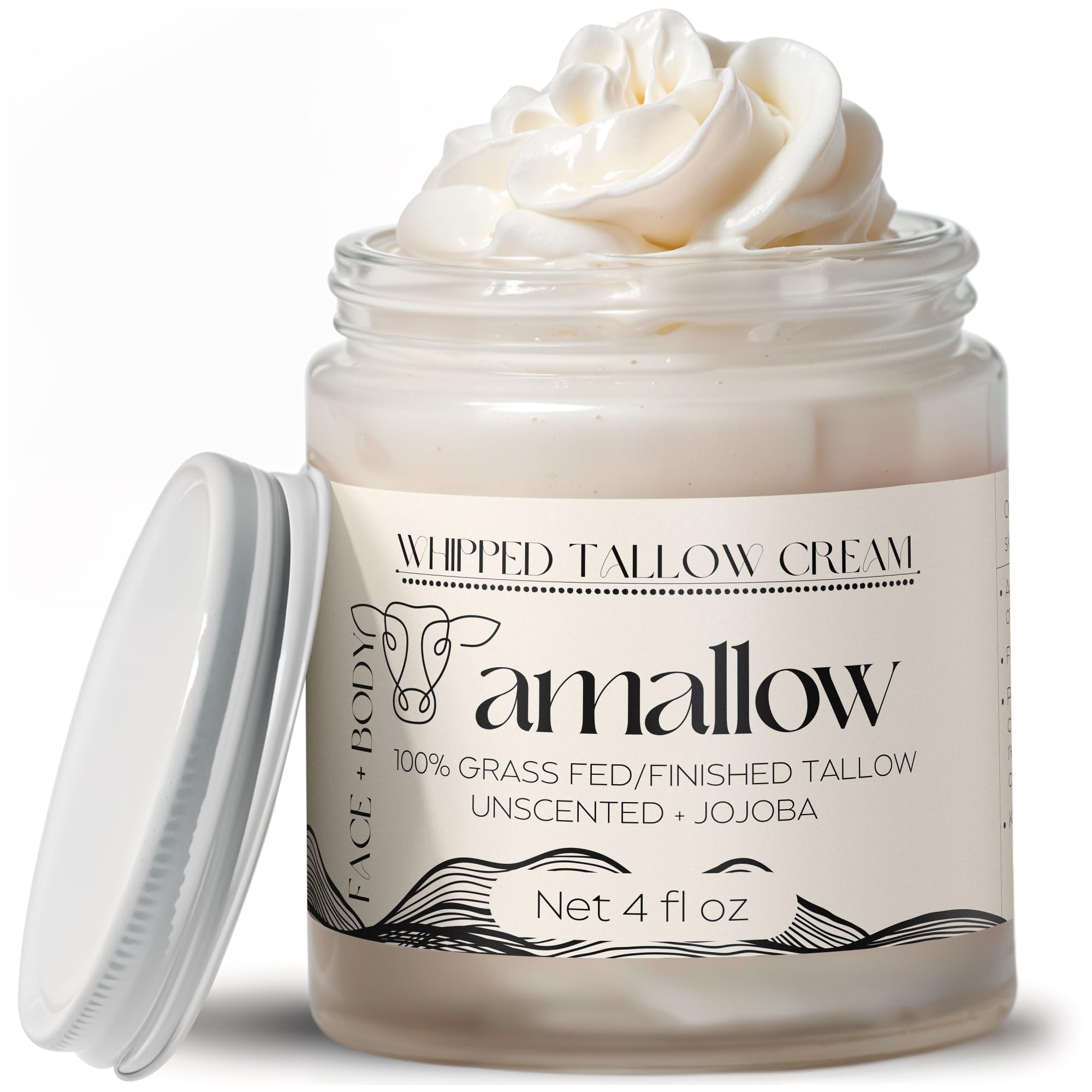 Amallow beef tallow whipped cream jar indicates rich hydration for sensitive skin