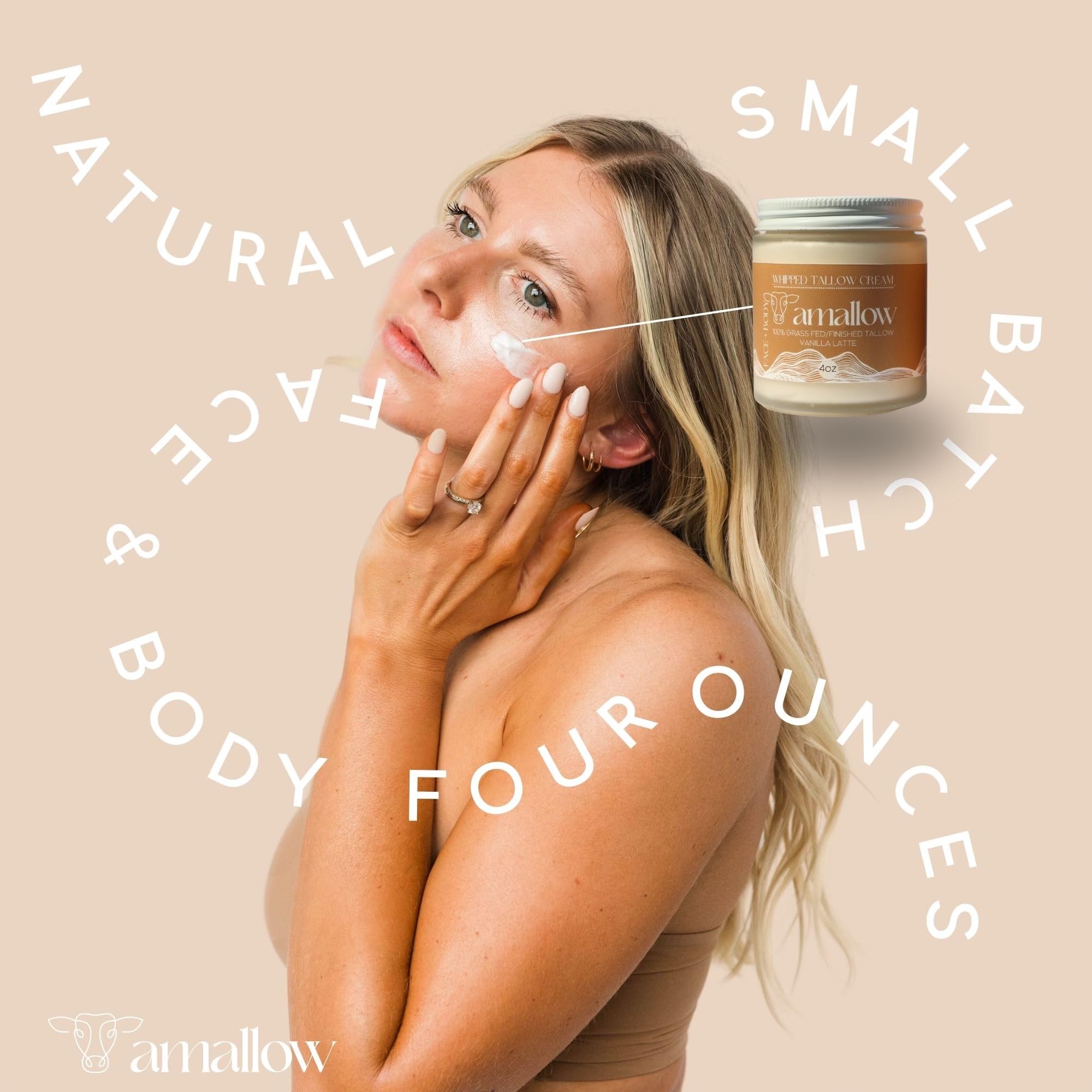 Amallow Vanilla Latte label highlights natural ingredients and skin-friendly benefits.