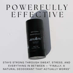 Amallow deodorant application closeup showing smooth glide and comfortable wear.