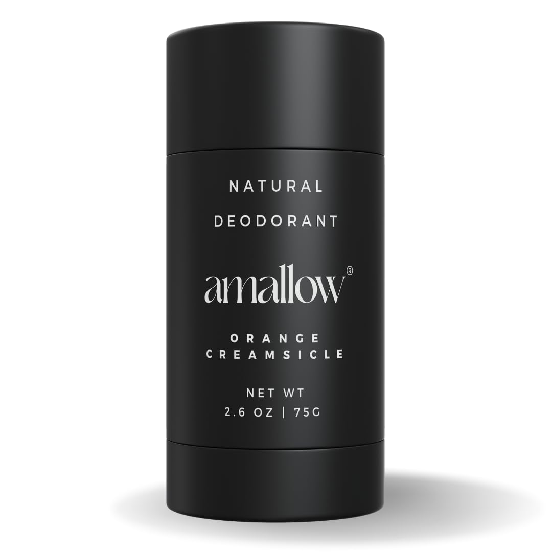 Amallow Orange Creamsicle deodorant tube front for all-day freshness.