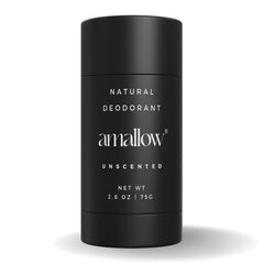 Amallow unscented deodorant tube closeup showing long-lasting protection.