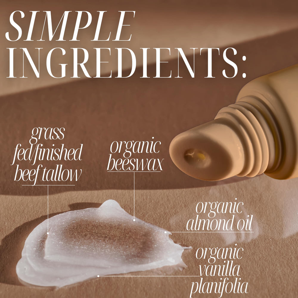 Amallow lip balm texture image demonstrating smooth glide with vanilla scent