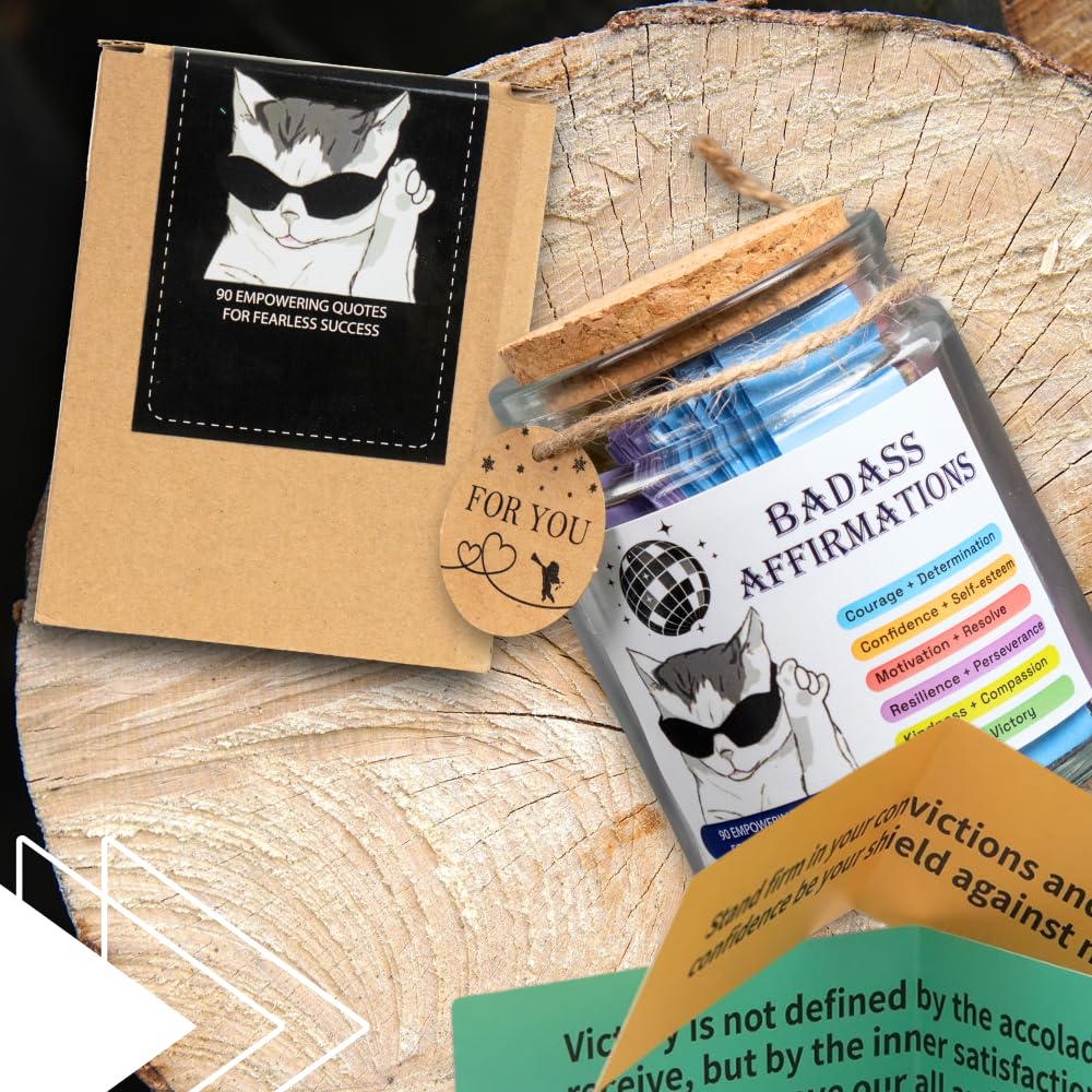 AMAQUANG Badass Affirmation Jar open cards showcase empowering quotes.