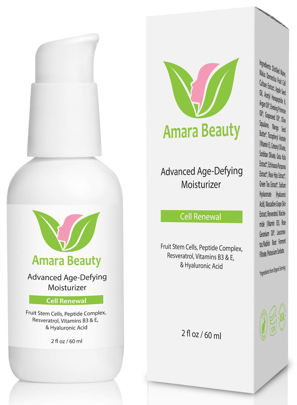 Amara Beauty anti-aging cream bottle showing premium daily hydration.
