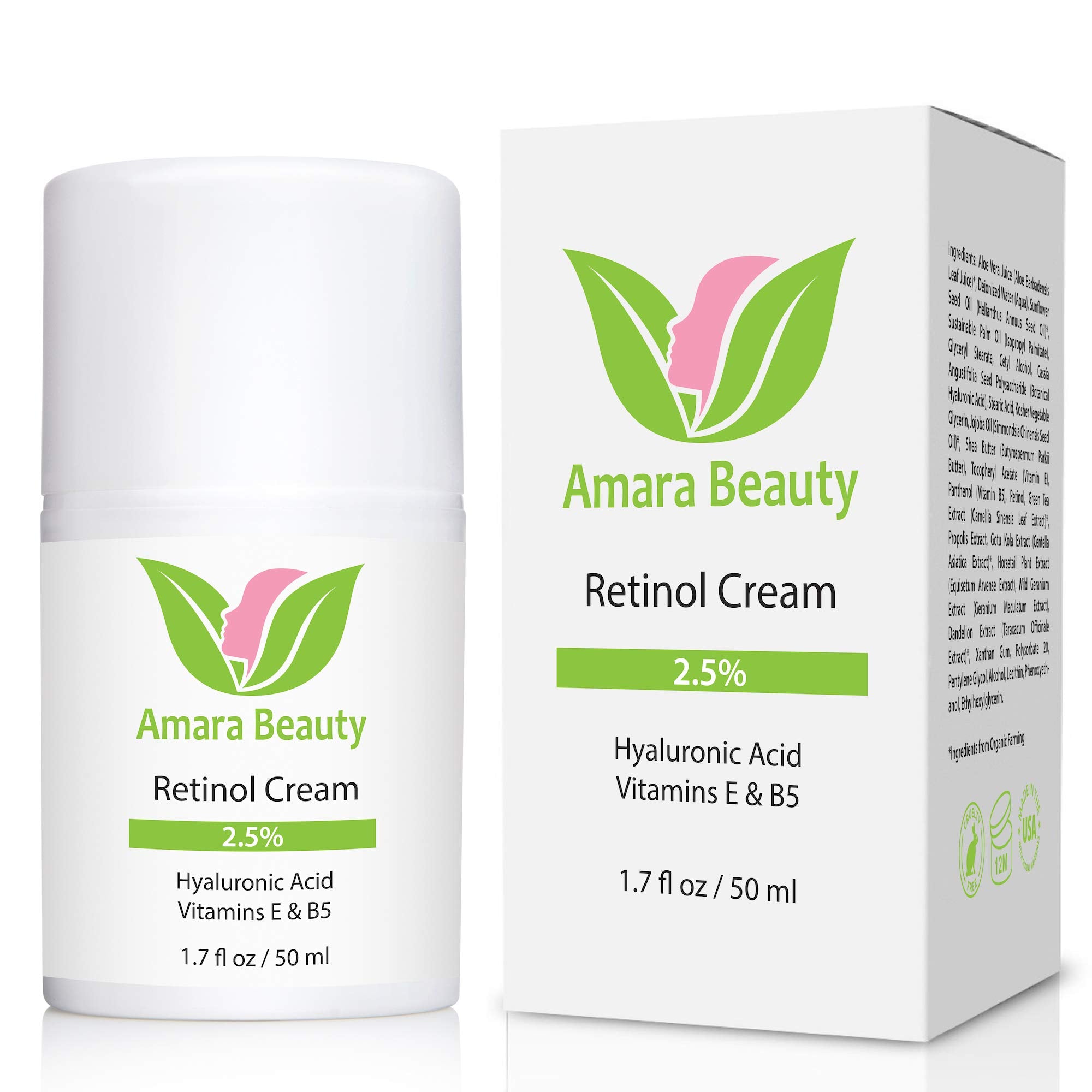 Amara Beauty Retinol Cream swatch on skin with quick absorption