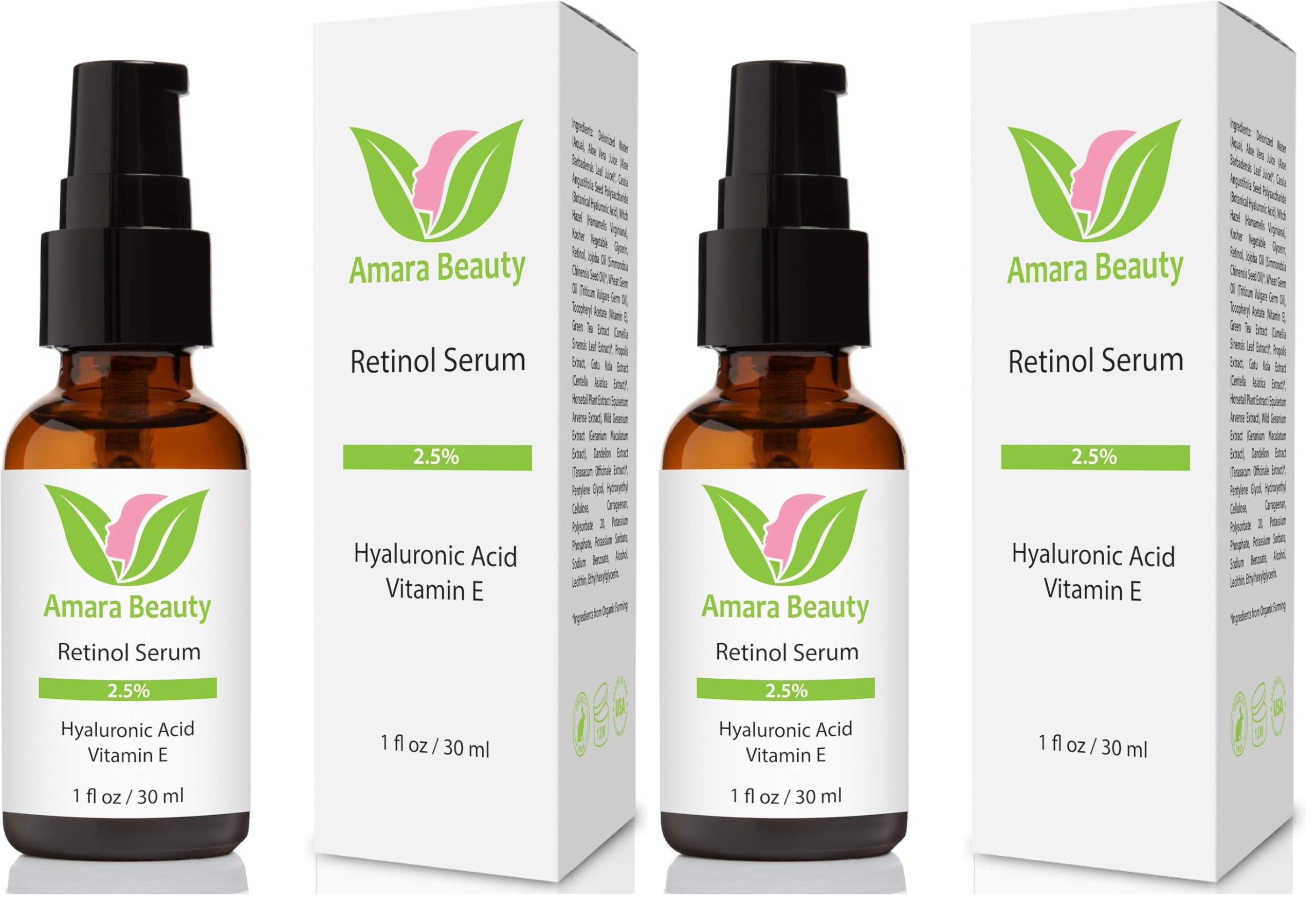 Amara Beauty retinol serum bottle close-up highlighting premium packaging for daily anti-aging care.