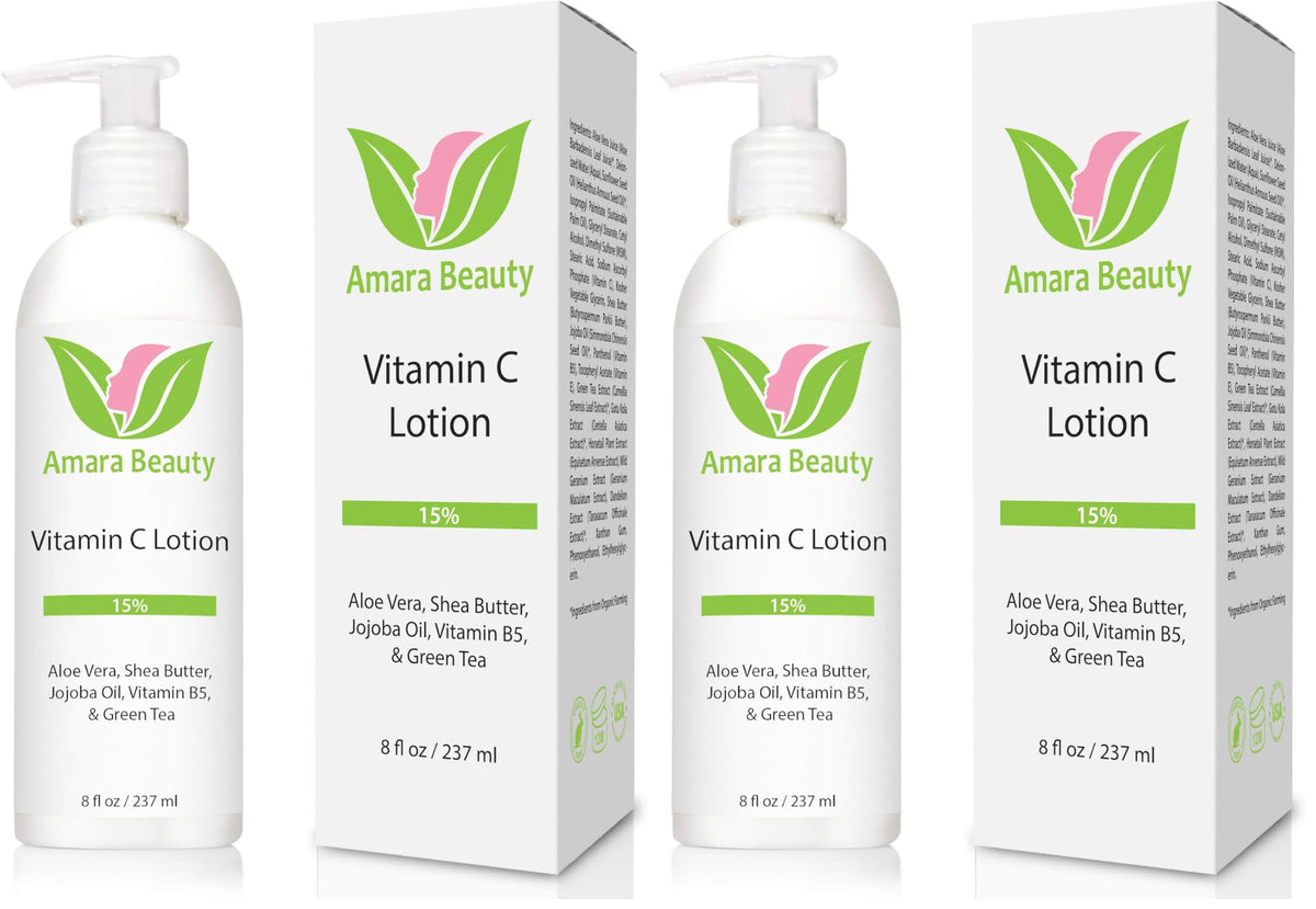 Amara Beauty Vitamin C lotion bottle for face and body in a two-pack