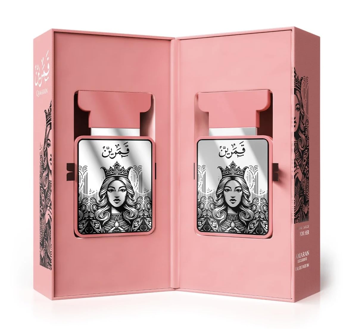 Qamarain for Her packaging box, highlighting Dubai-made luxury and attention to detail.