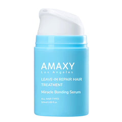 AMAXY Miracle Bonding Serum bottle close-up showing bond repair and frizz control
