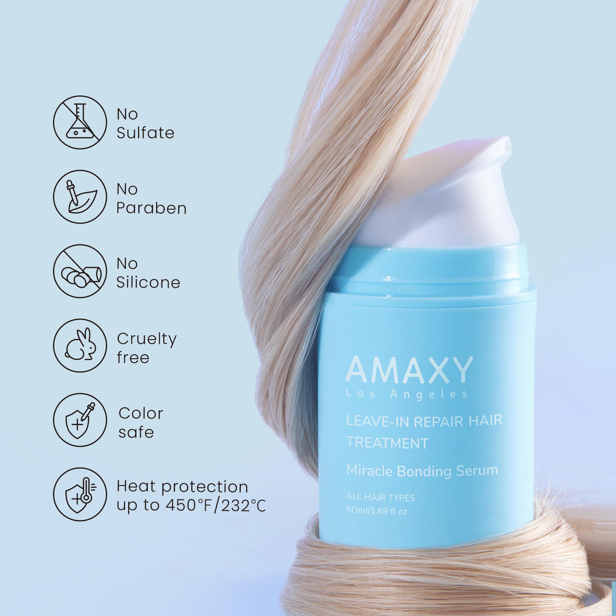 AMAXY Miracle Bonding Serum heat protection up to 450F demonstrated