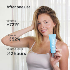AMAXY Wet Dry Shampoo Gel in action on hair for oil control and added volume