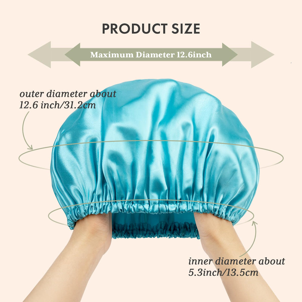 AmazerBath double-layer cap close-up reveals polyester exterior and EVA interior layers.