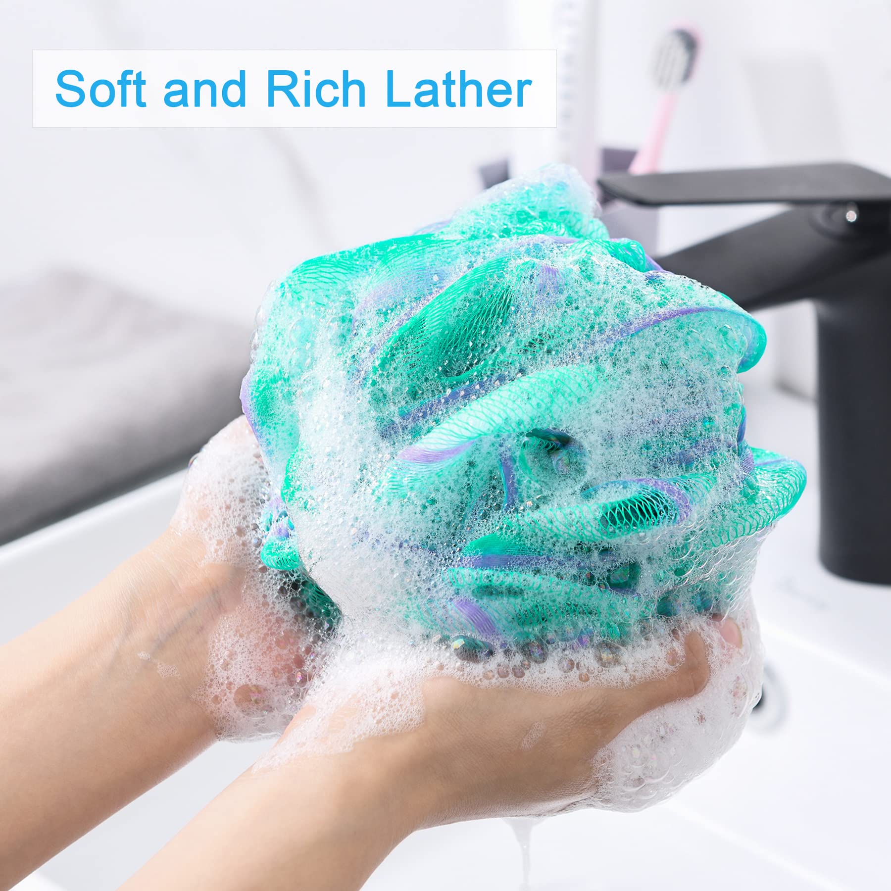 Dense mesh AmazerBath loofah creates rich lather with minimal soap