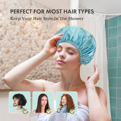 AmazerBath reusable bath cap pack emphasizes eco-friendly fabric and breathability.