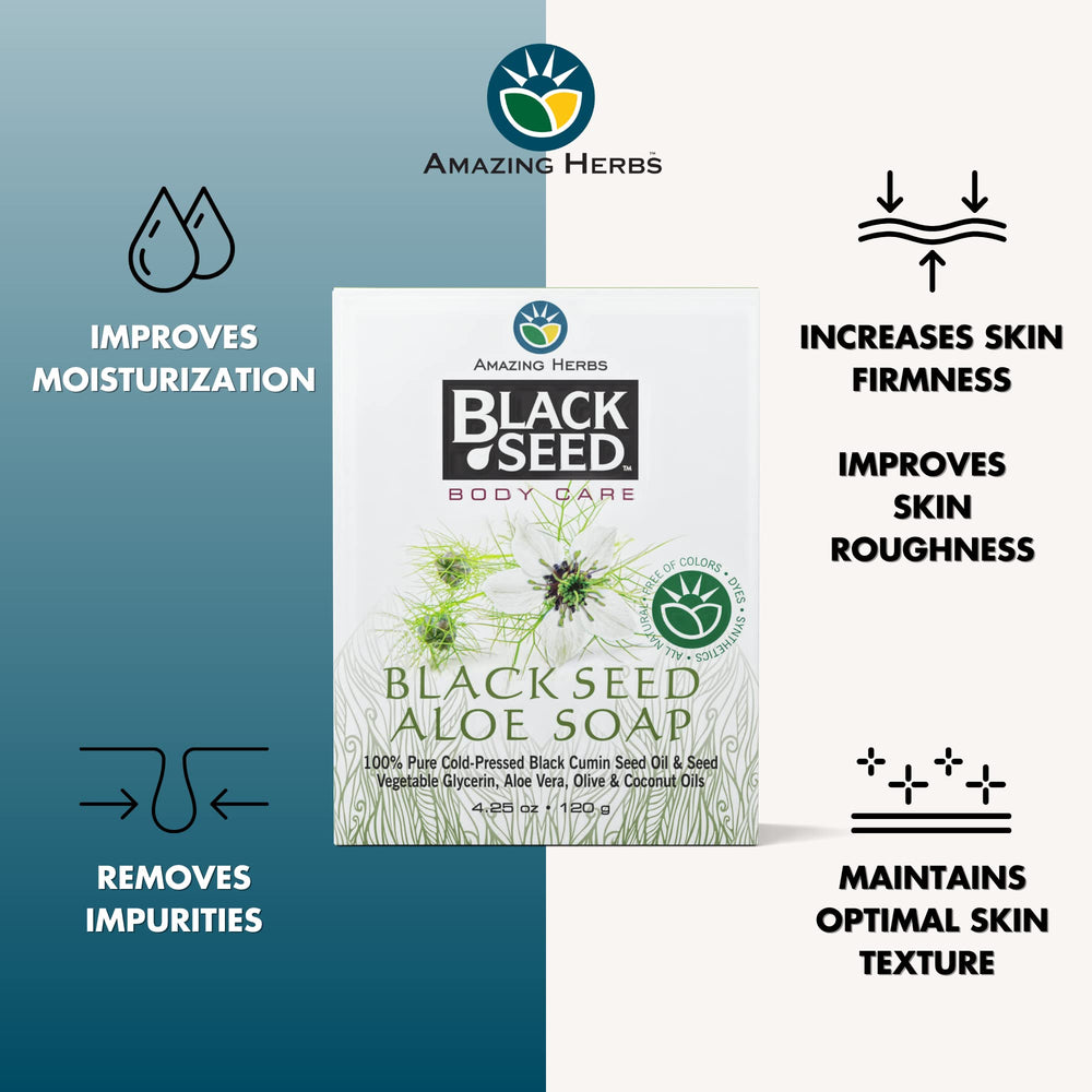Amazing Herbs black seed soap bar with clear packaging and gentle cleansing.