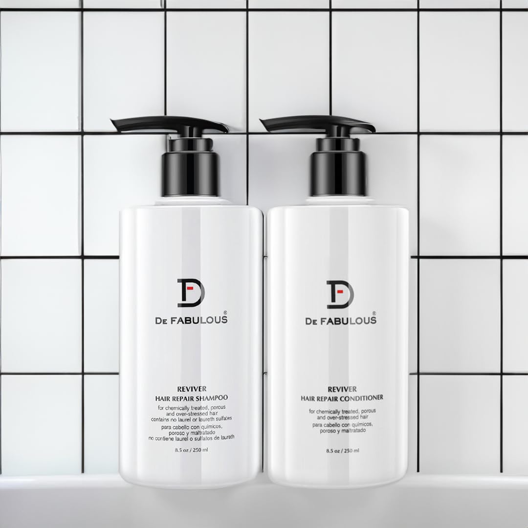 Amazon Series DF Reviver Set bottle shows color-safe, sulfate-free formula for damaged, porous hair.