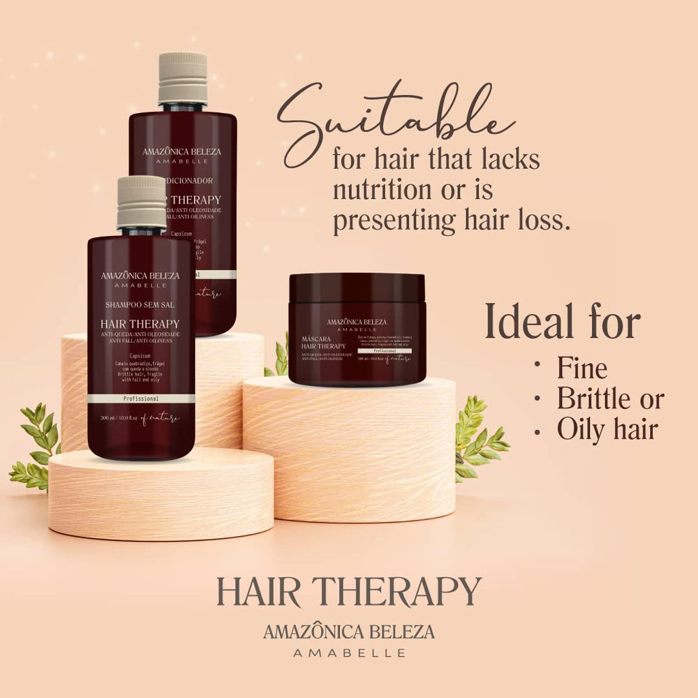 AMAZÓNICA BELEZA Hair Therapy Conditioner tube on vanity for smoothing.