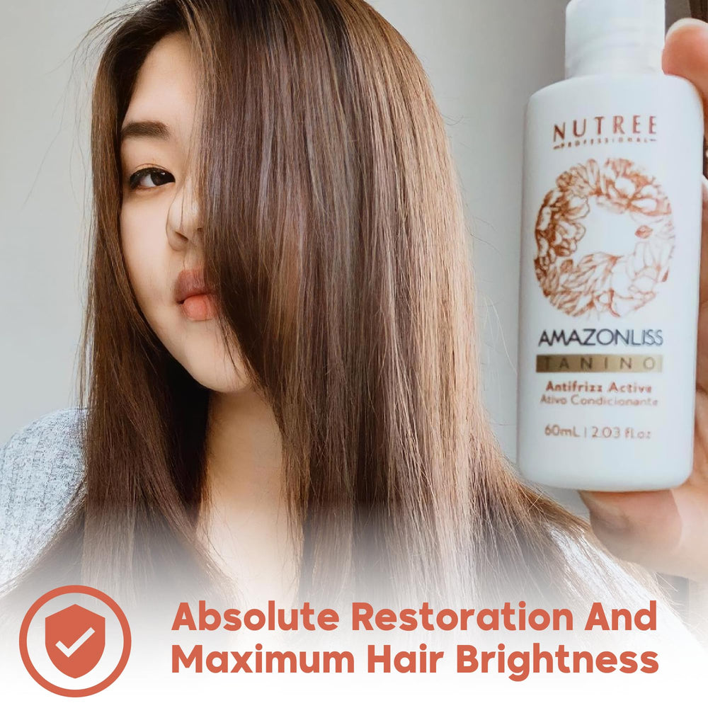 Amazonliss Tanino application scene showing even distribution for frizz control